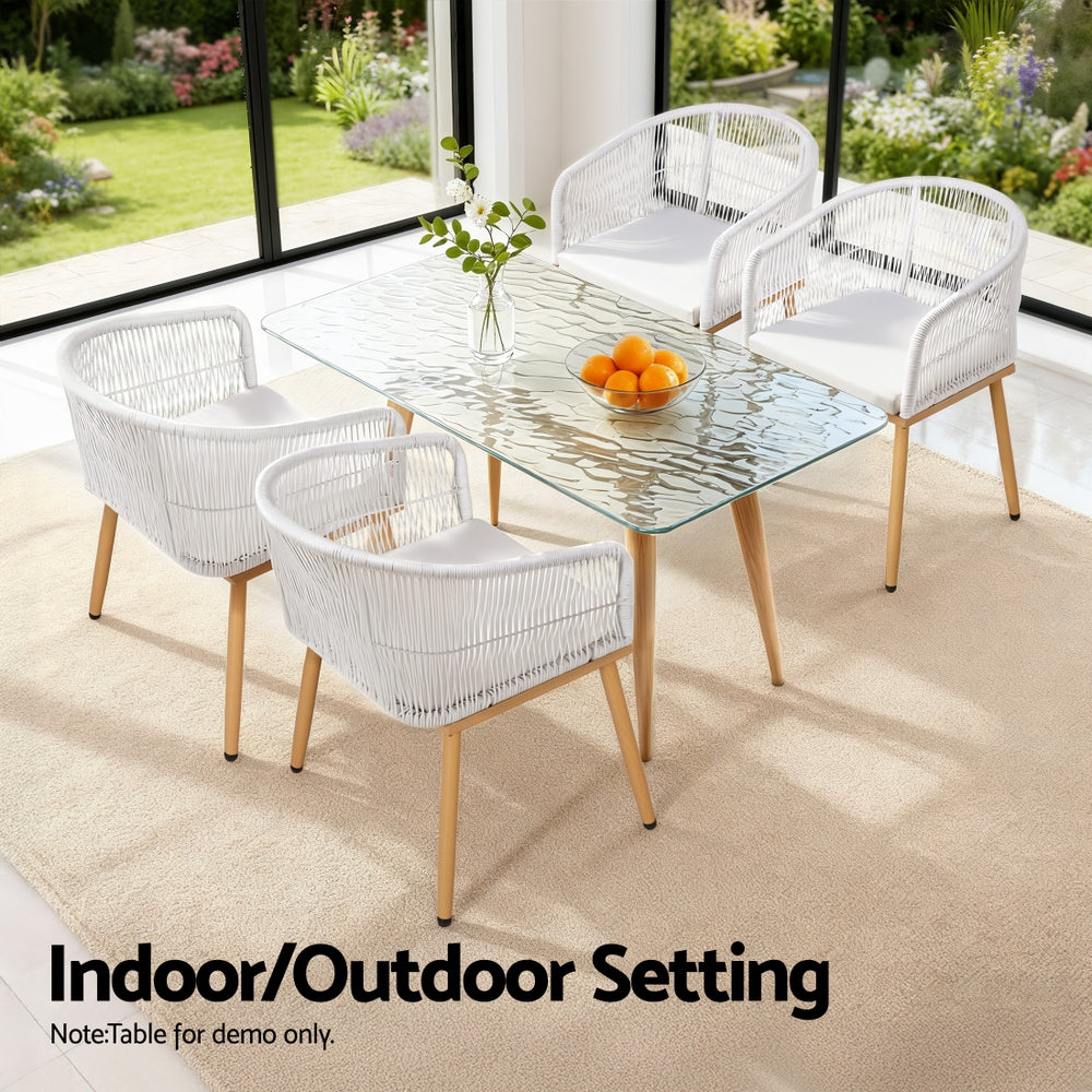 Outdoor Wicker Dining Chairs Set – Steel Frame, White