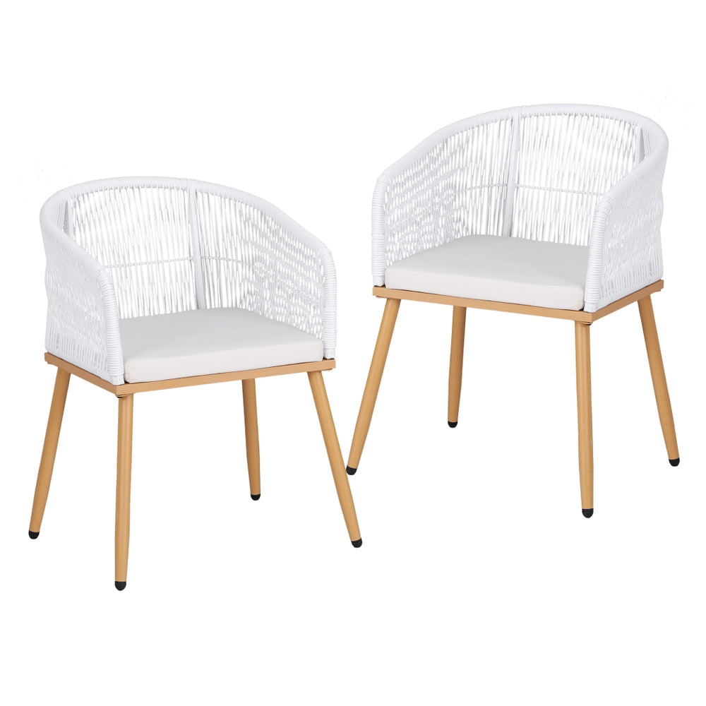 Outdoor Wicker Dining Chairs Set – Steel Frame, White