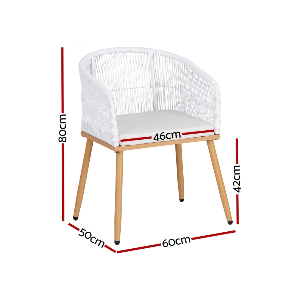 Outdoor Wicker Dining Chairs Set – Steel Frame, White