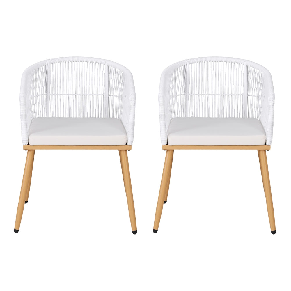 Outdoor Wicker Dining Chairs Set – Steel Frame, White