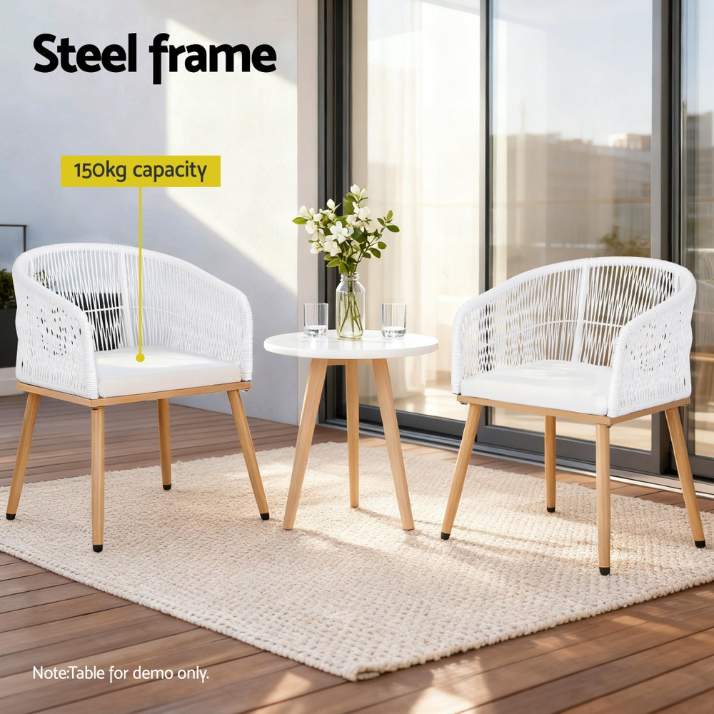 Outdoor Wicker Dining Chairs Set – Steel Frame, White