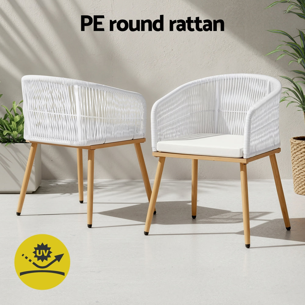 Outdoor Wicker Dining Chairs Set – Steel Frame, White