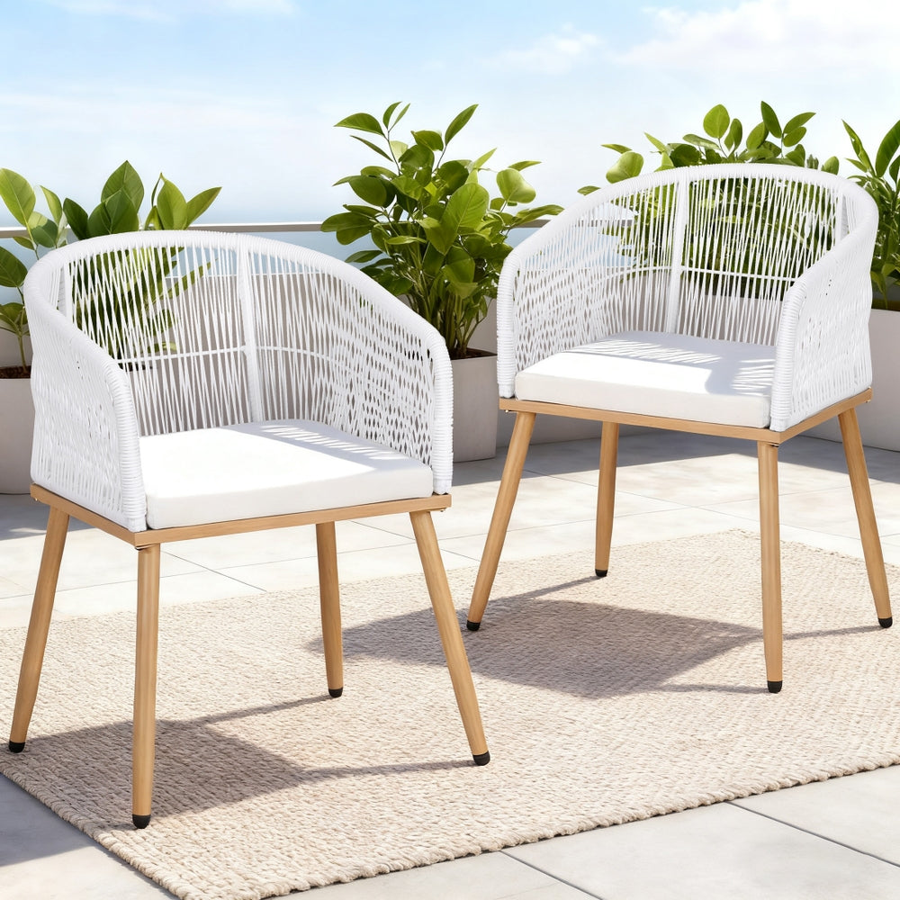 Outdoor Wicker Dining Chairs Set – Steel Frame, White
