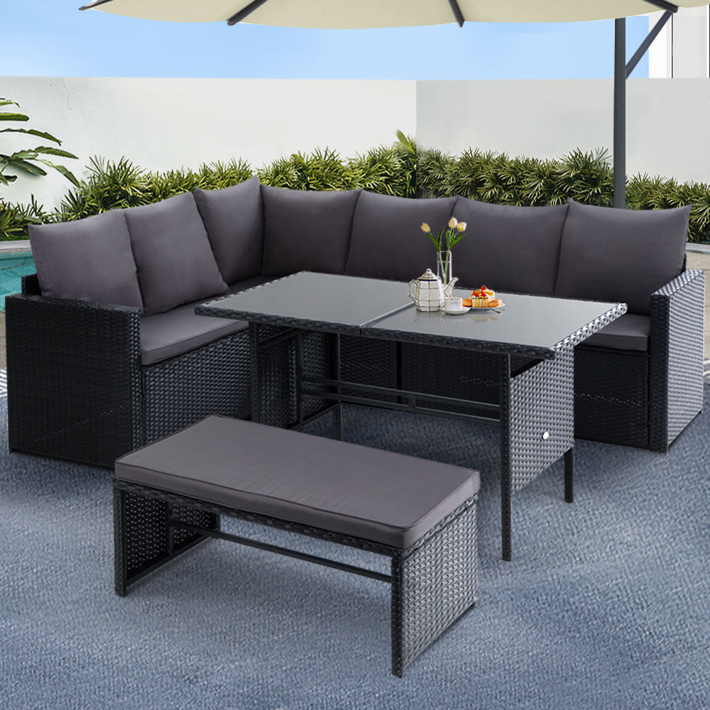 TWSC Outdoor Furniture Dining Setting Sofa Set Lounge Wicker 8 Seater Black