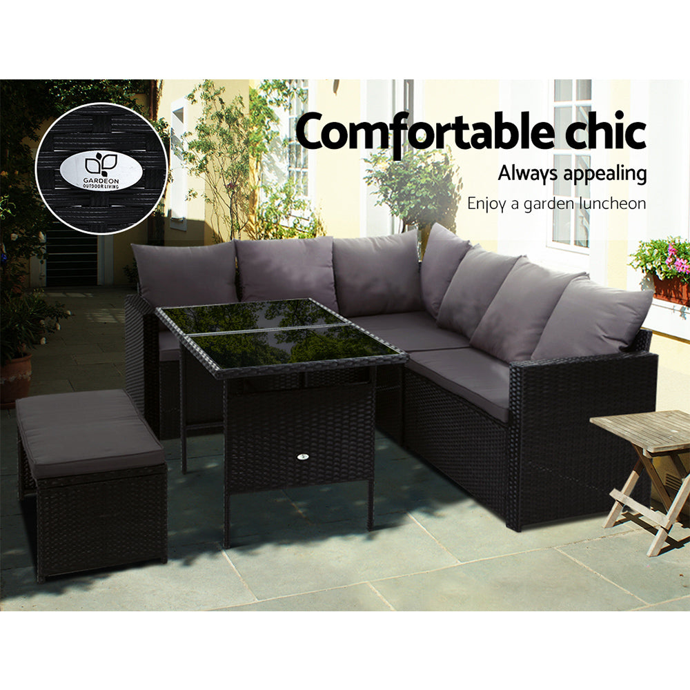 TWSC Outdoor Furniture Dining Setting Sofa Set Lounge Wicker 8 Seater Black