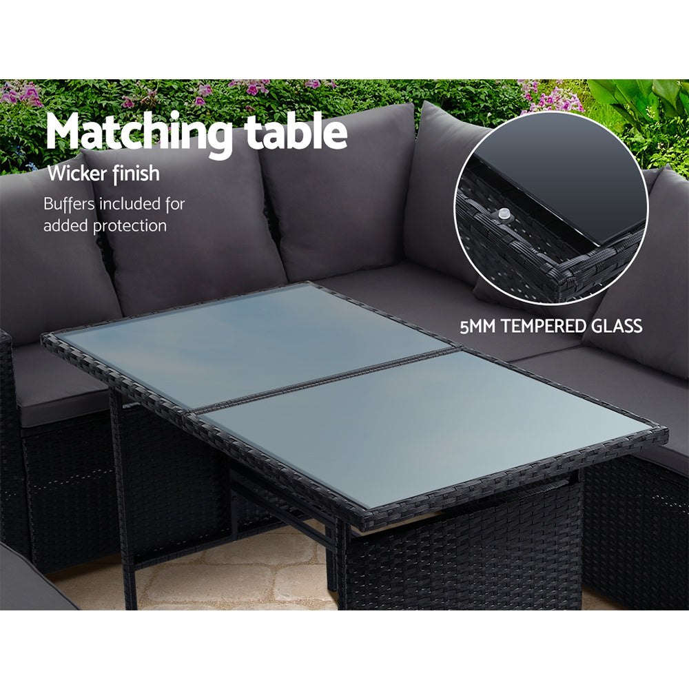 TWSC Outdoor Furniture Dining Setting Sofa Set Lounge Wicker 8 Seater Black