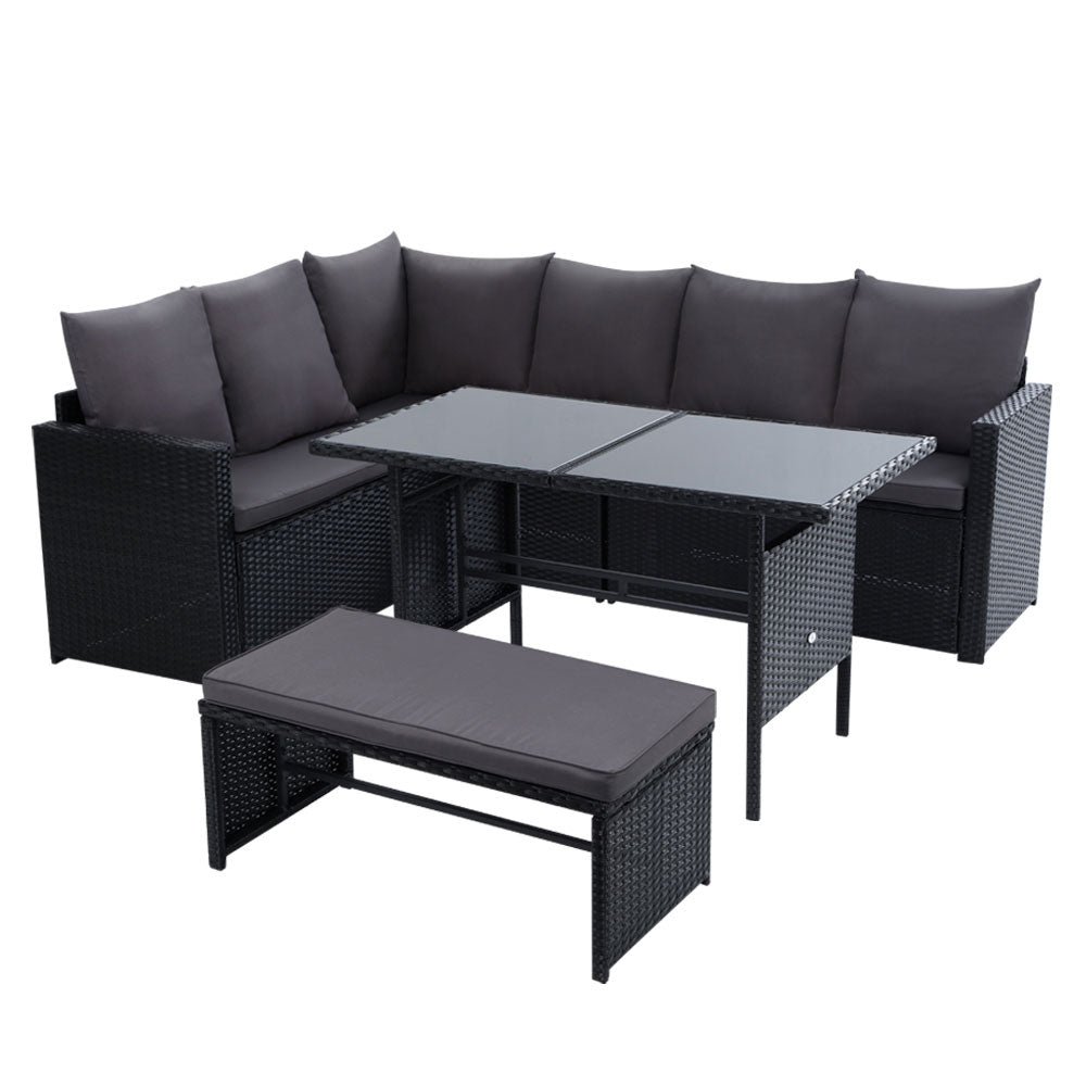 TWSC Outdoor Furniture Dining Setting Sofa Set Lounge Wicker 8 Seater Black