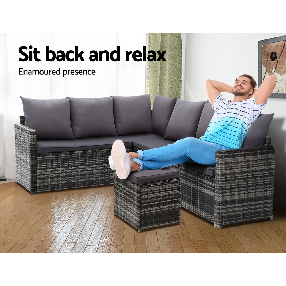 TWSC Outdoor Dining Set Sofa Lounge Setting Chairs Table Ottoman Grey Cover