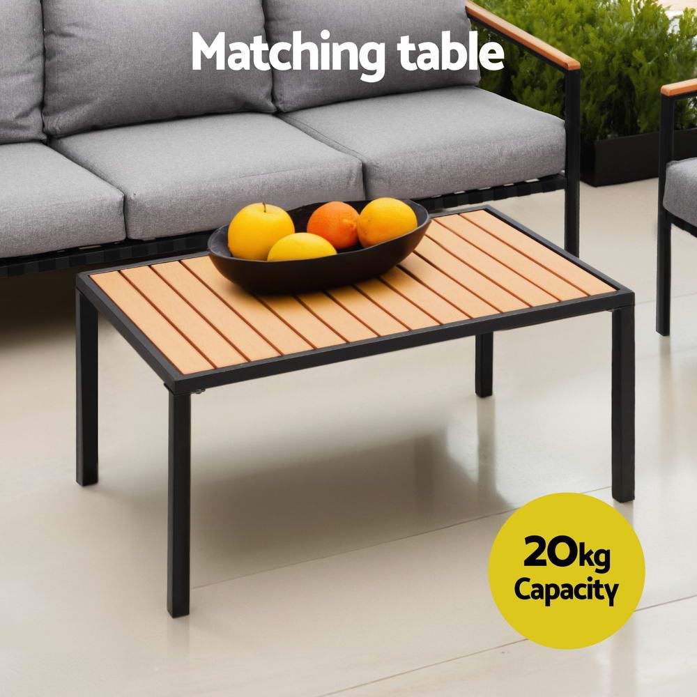 Outdoor 5-Seater Sofa Set – 4-Piece with Grey Cushions and Black Frame