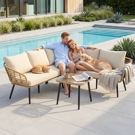 TWSC 4-Piece Modular Outdoor Sofa Set with Cushions 5 Seater Rattan Furniture