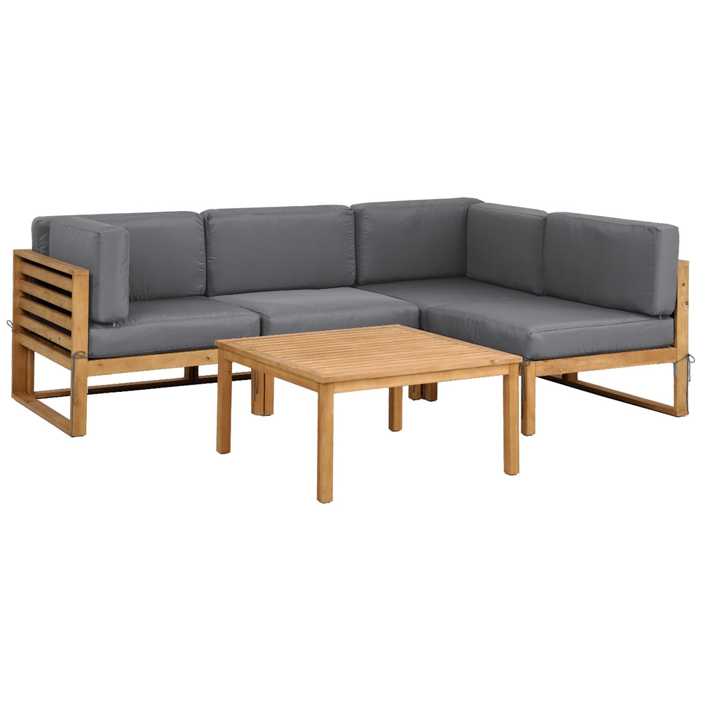 Outdoor Sofa Set – 4-Piece Solid Wood with Water-Resistant Cushions