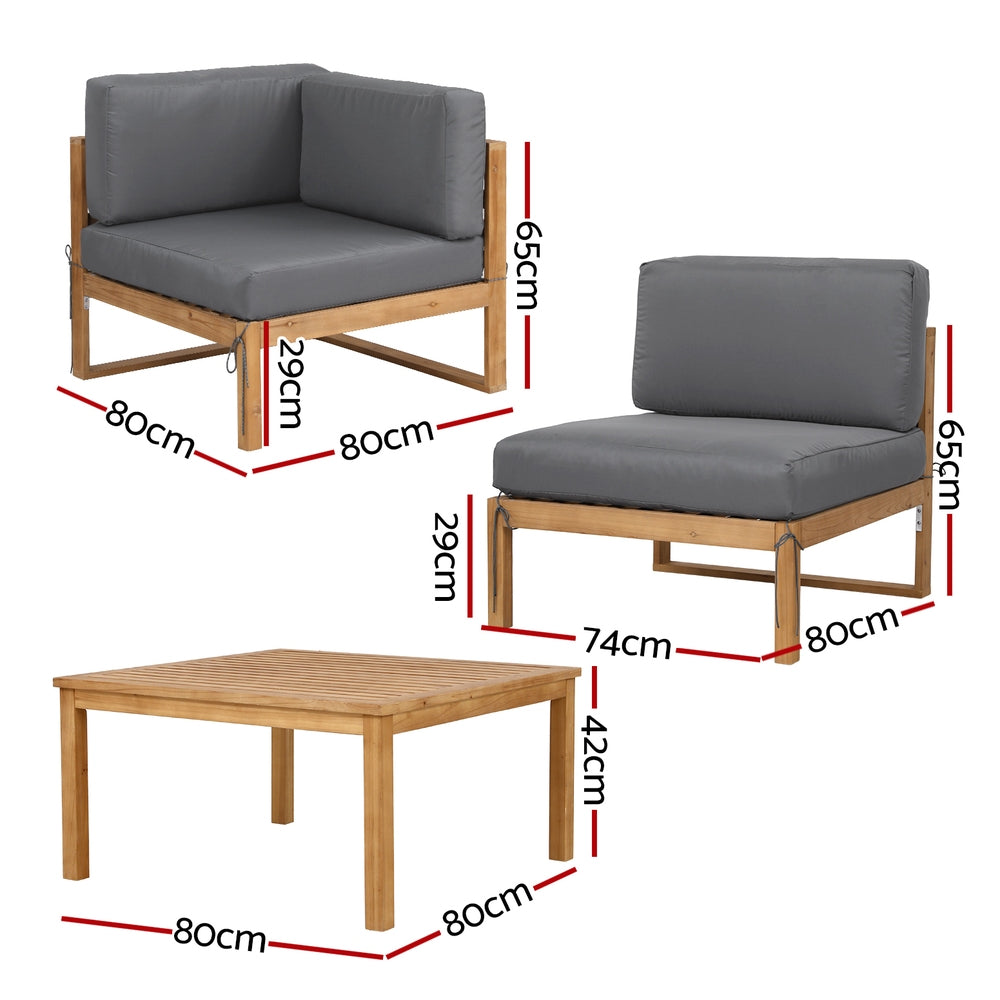 Outdoor Sofa Set – 4-Piece Solid Wood with Water-Resistant Cushions