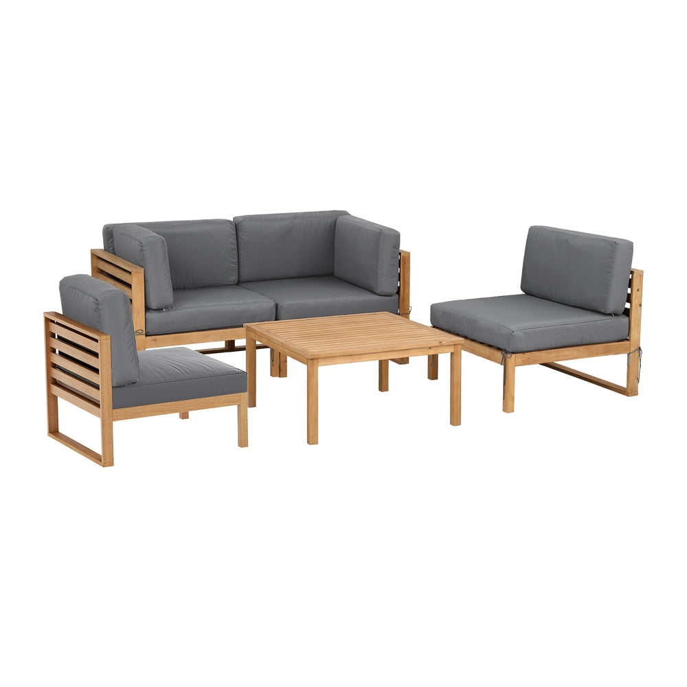 Outdoor Sofa Set – 4-Piece Solid Wood with Water-Resistant Cushions