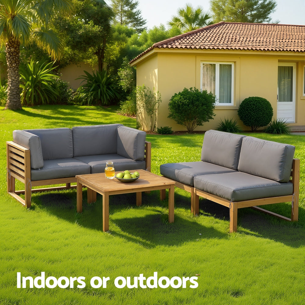 Outdoor Sofa Set – 4-Piece Solid Wood with Water-Resistant Cushions