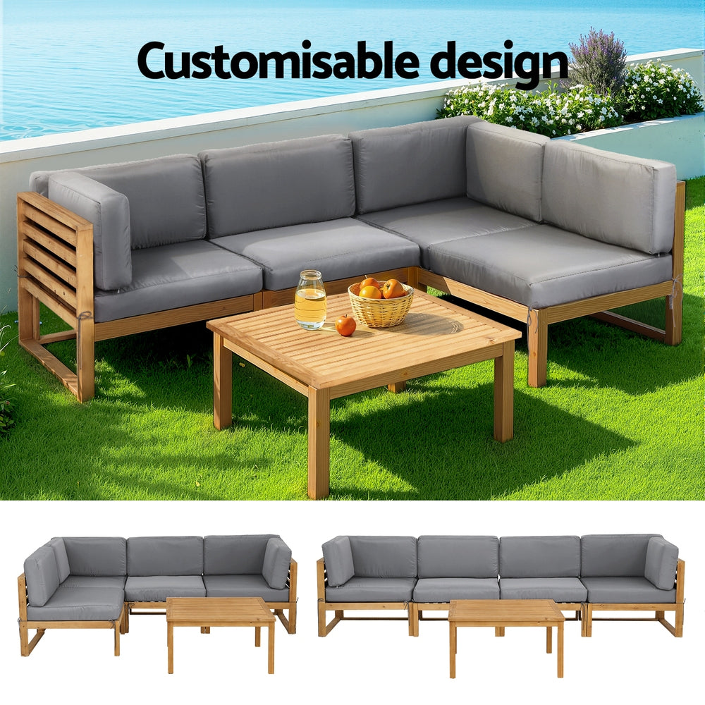 Outdoor Sofa Set – 4-Piece Solid Wood with Water-Resistant Cushions