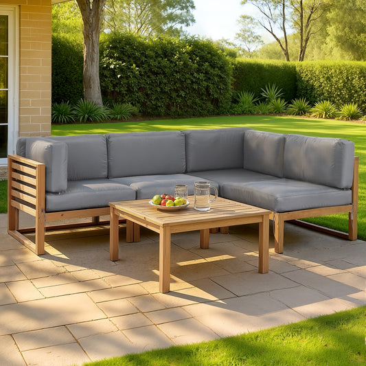 Outdoor Sofa Set – 4-Piece Solid Wood with Water-Resistant Cushions
