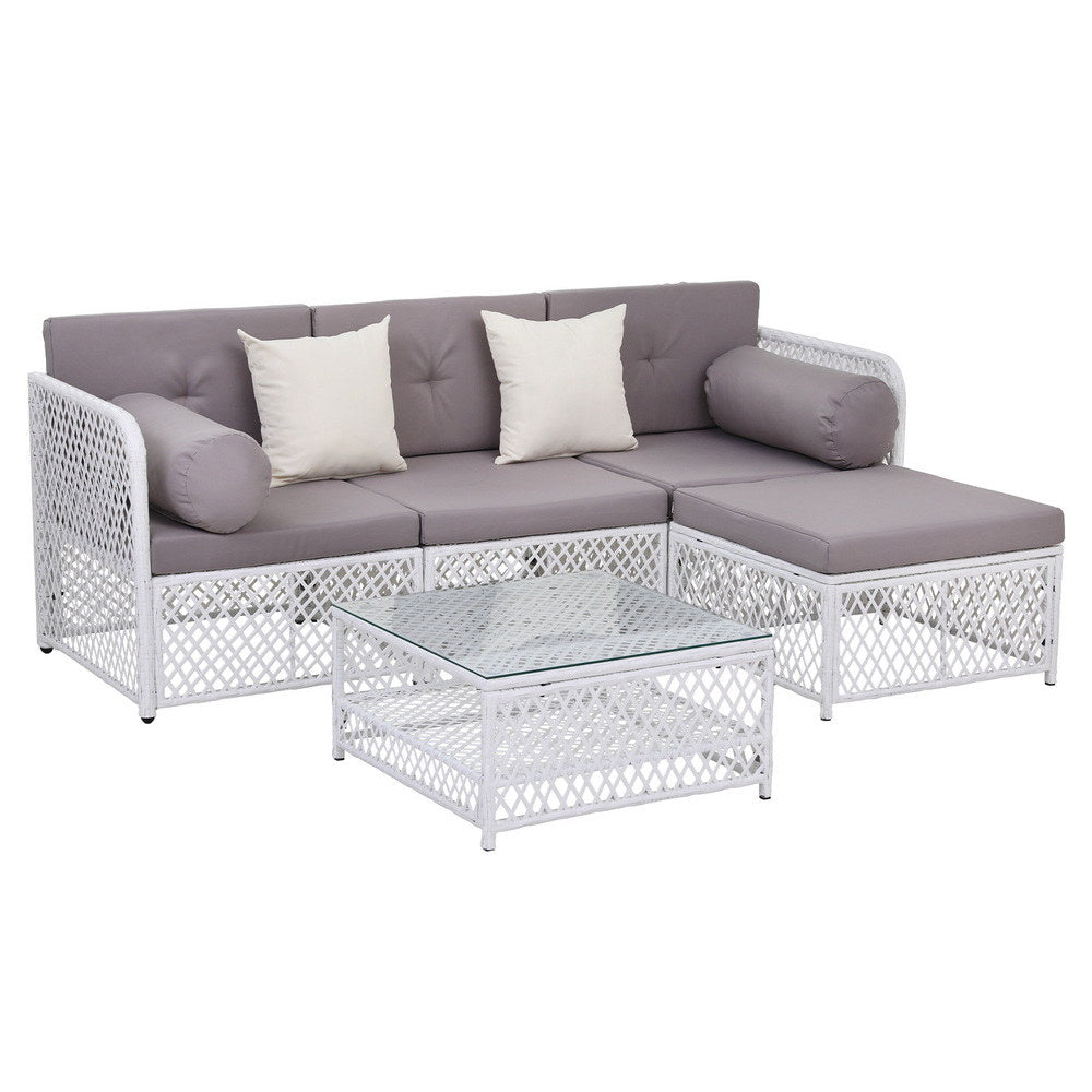4-Seater Outdoor Sofa Set – 5-Piece Rattan Patio Furniture with Cushions