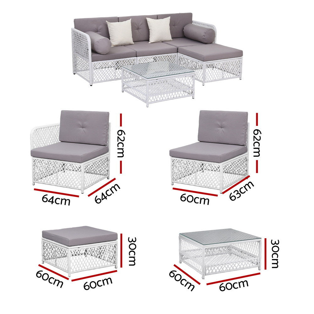 4-Seater Outdoor Sofa Set – 5-Piece Rattan Patio Furniture with Cushions