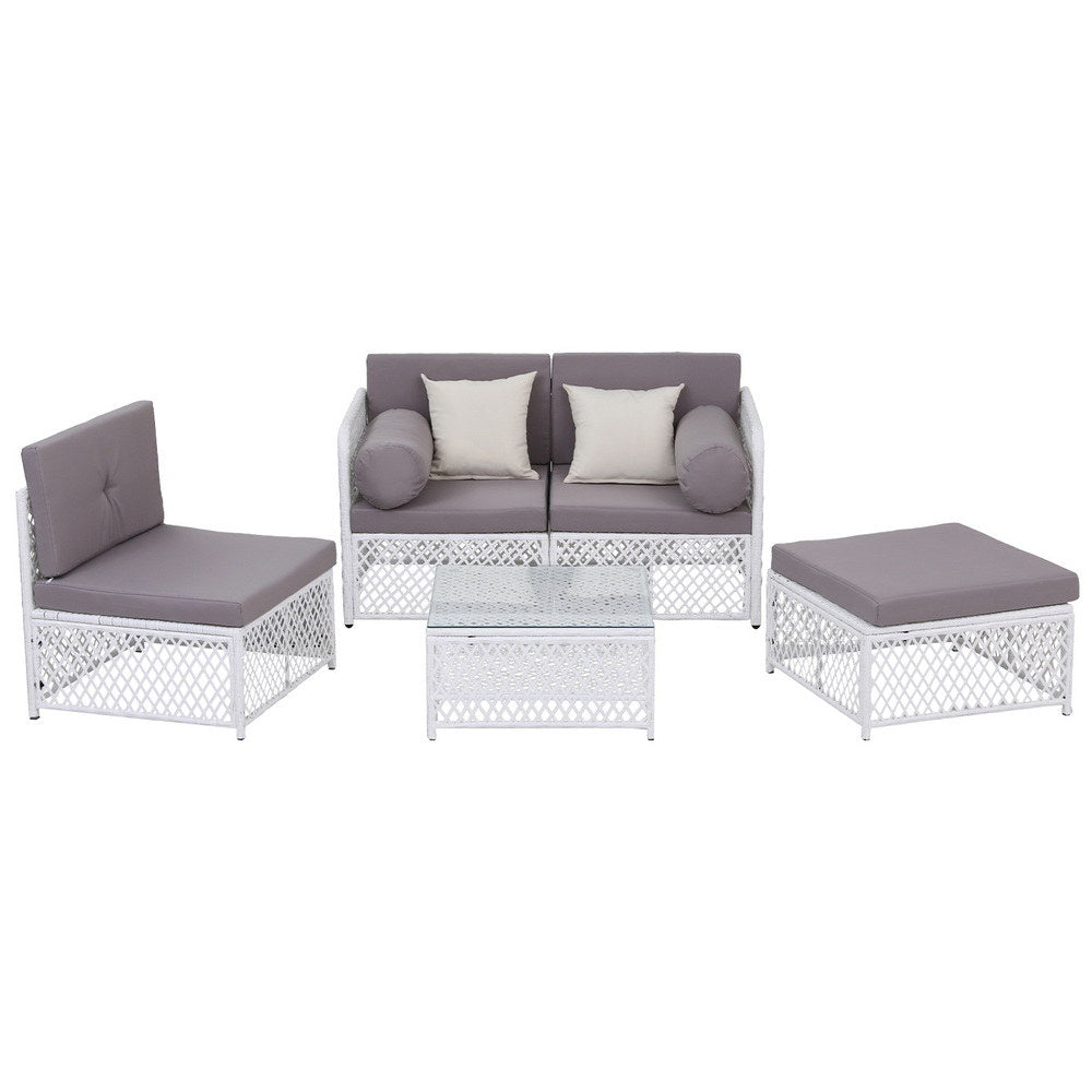 4-Seater Outdoor Sofa Set – 5-Piece Rattan Patio Furniture with Cushions