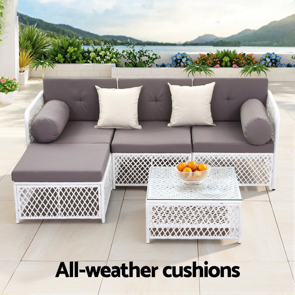4-Seater Outdoor Sofa Set – 5-Piece Rattan Patio Furniture with Cushions