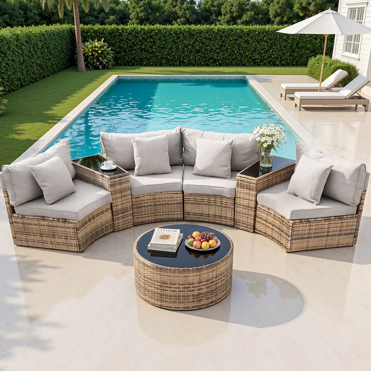 TWSC 4 Seater Outdoor Sofa Set 7PCS Table Chair Brown Rattan Patio Furniture