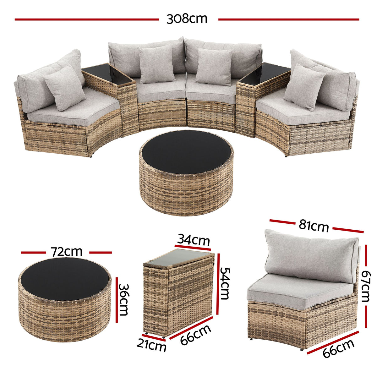 TWSC 4 Seater Outdoor Sofa Set 7PCS Table Chair Brown Rattan Patio Furniture