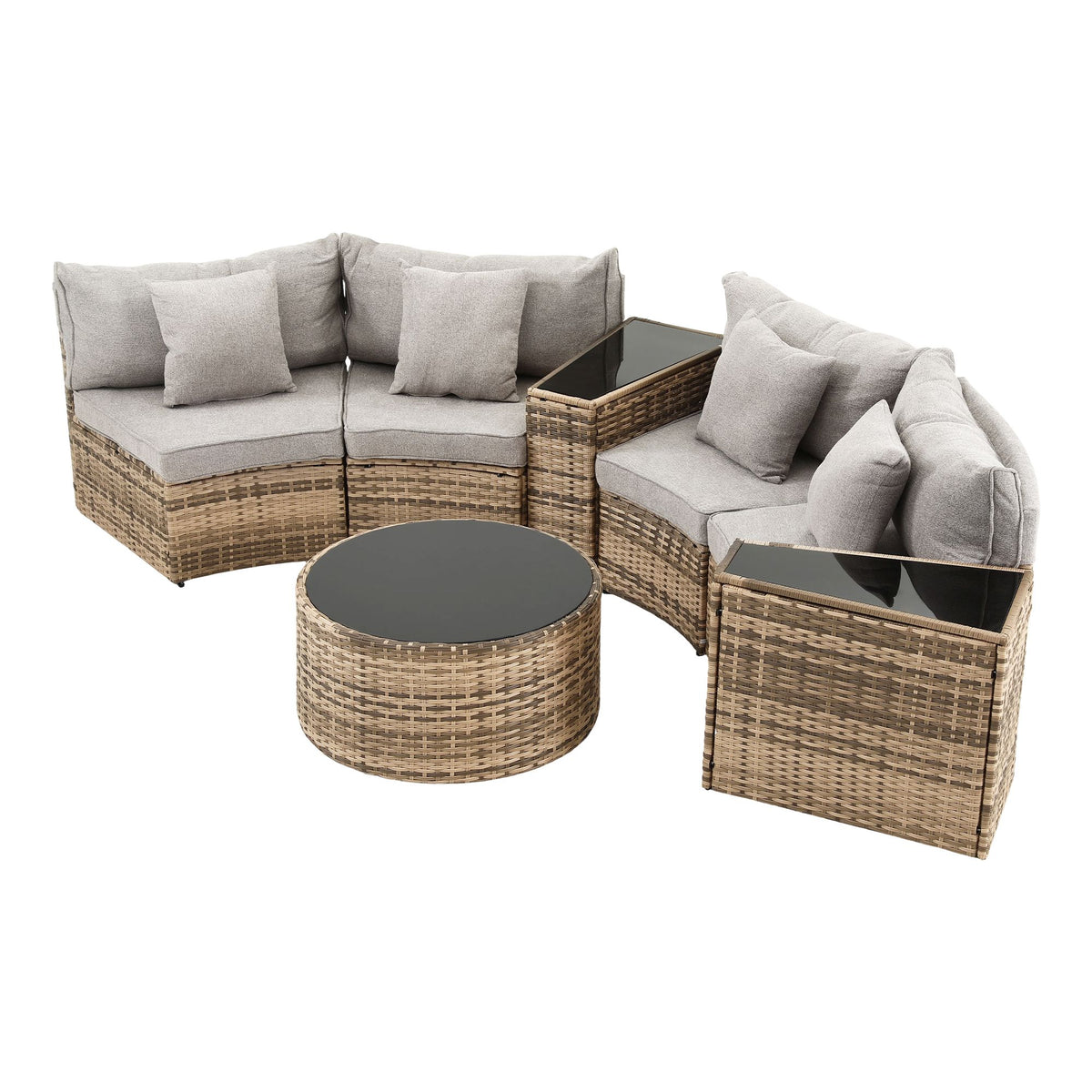 TWSC 4 Seater Outdoor Sofa Set 7PCS Table Chair Brown Rattan Patio Furniture
