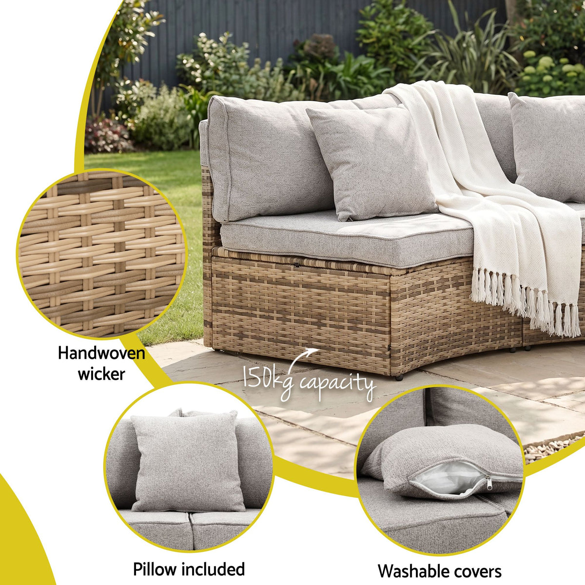 TWSC 4 Seater Outdoor Sofa Set 7PCS Table Chair Brown Rattan Patio Furniture