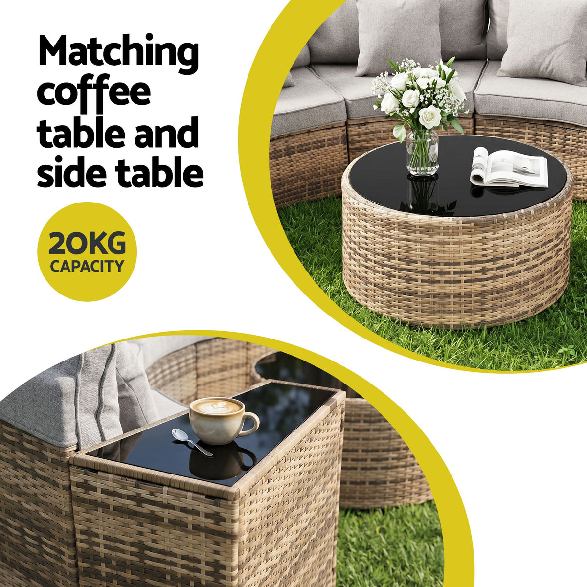 TWSC 4 Seater Outdoor Sofa Set 7PCS Table Chair Brown Rattan Patio Furniture
