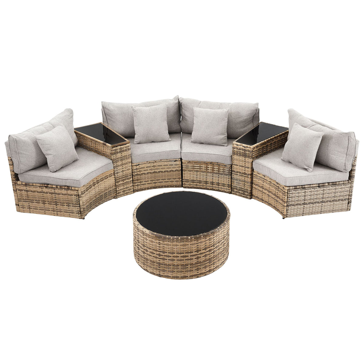 TWSC 4 Seater Outdoor Sofa Set 7PCS Table Chair Brown Rattan Patio Furniture