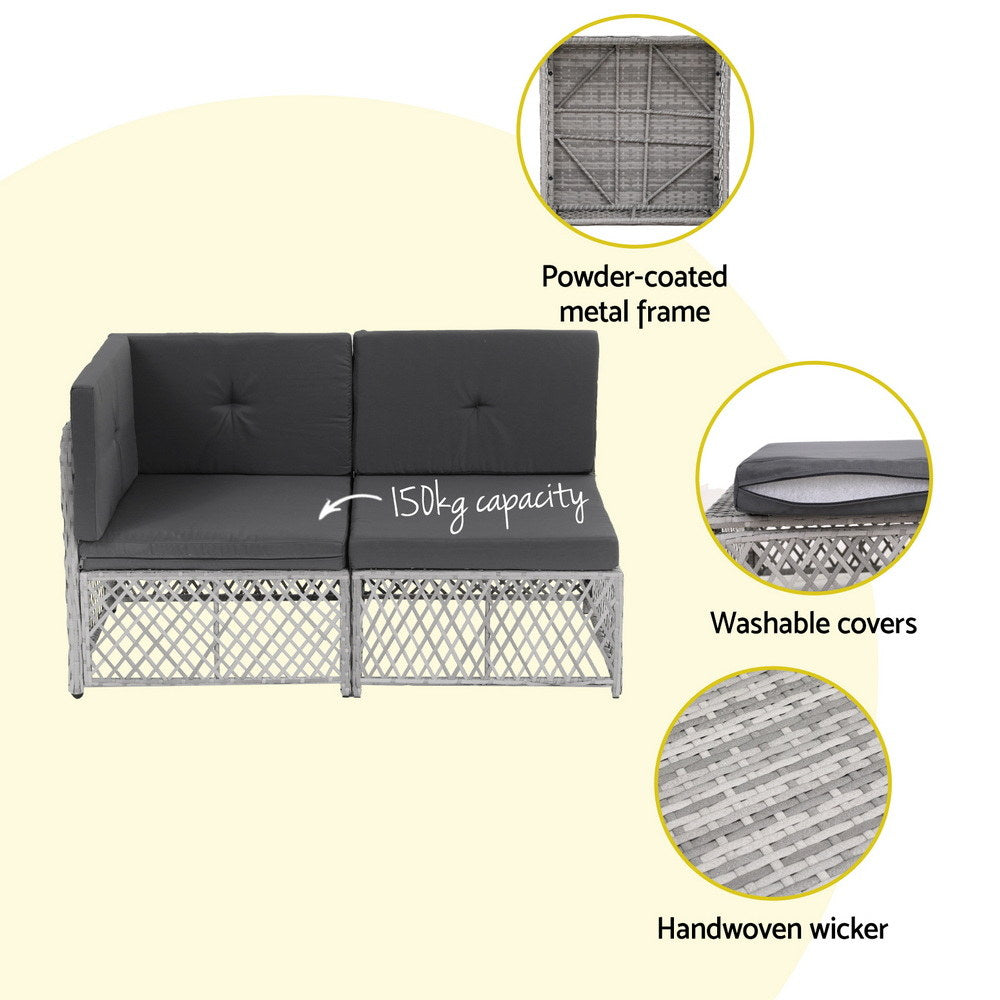 Outdoor 7-Piece Rattan Sofa Set – 6 Seater with Table and Cushions