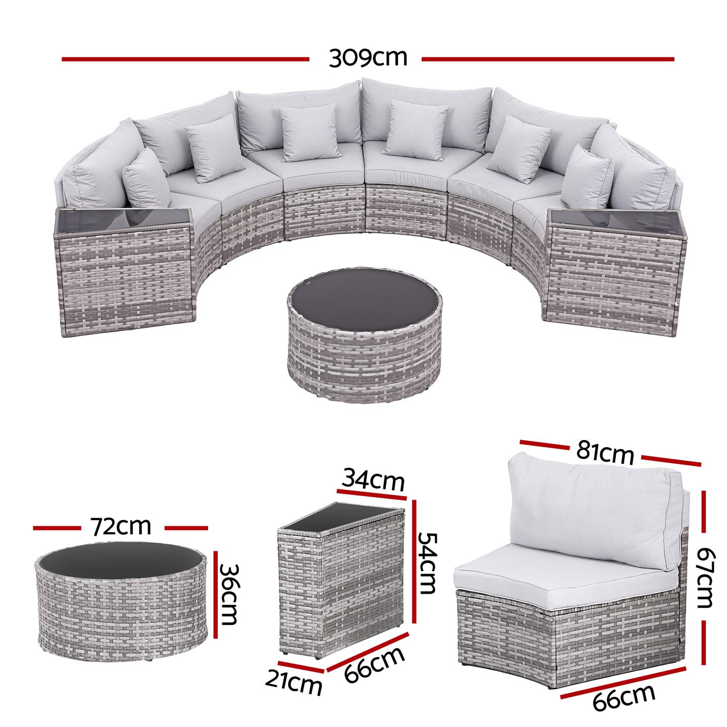 6-Seater Outdoor Sofa Set with Rattan Chairs and Tempered Glass Tables