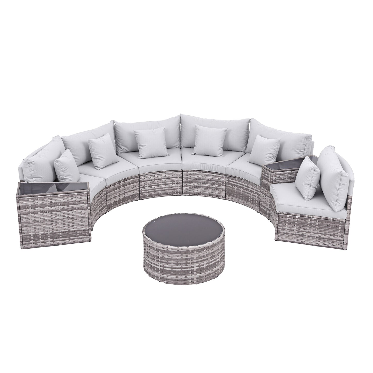 6-Seater Outdoor Sofa Set with Rattan Chairs and Tempered Glass Tables