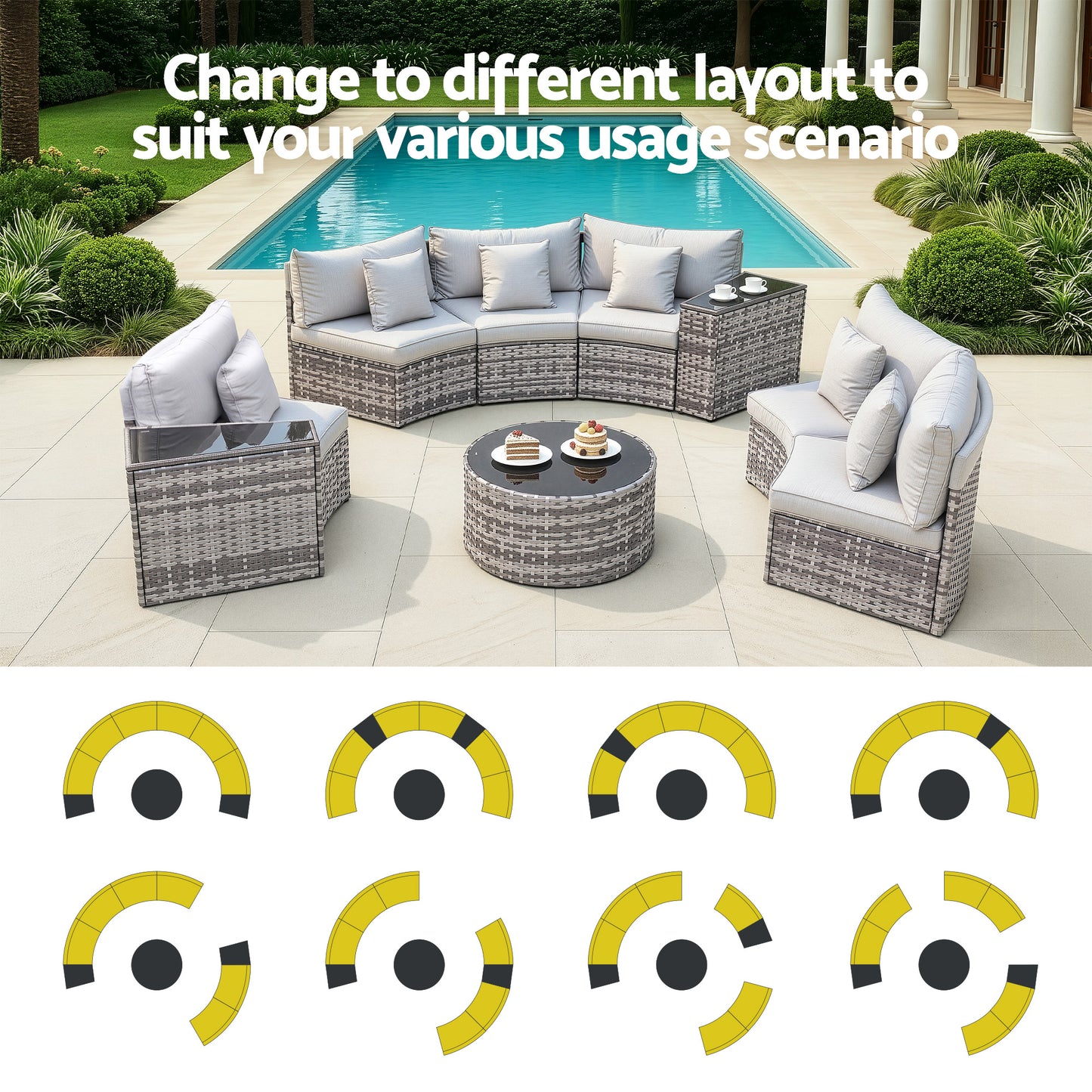6-Seater Outdoor Sofa Set with Rattan Chairs and Tempered Glass Tables