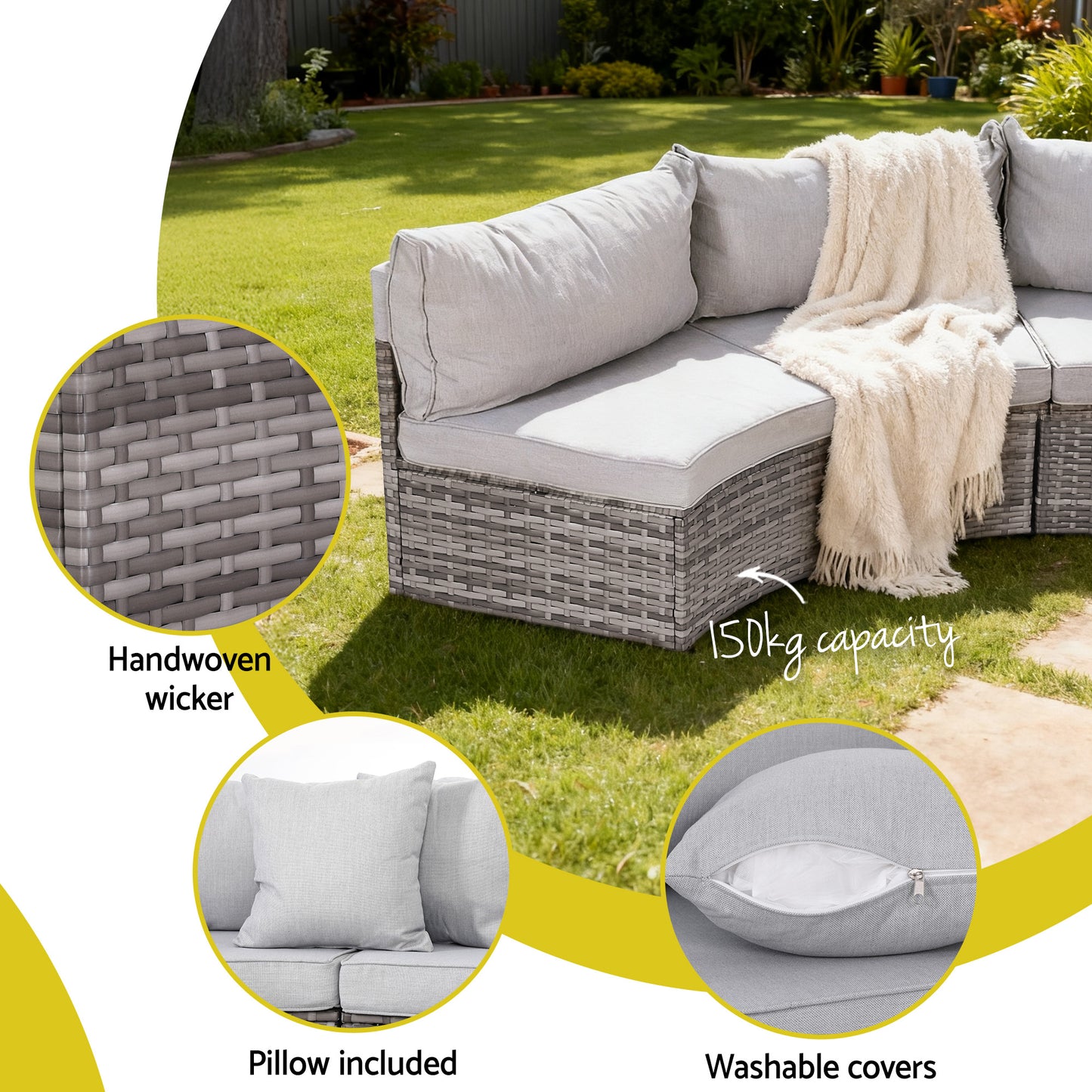 6-Seater Outdoor Sofa Set with Rattan Chairs and Tempered Glass Tables