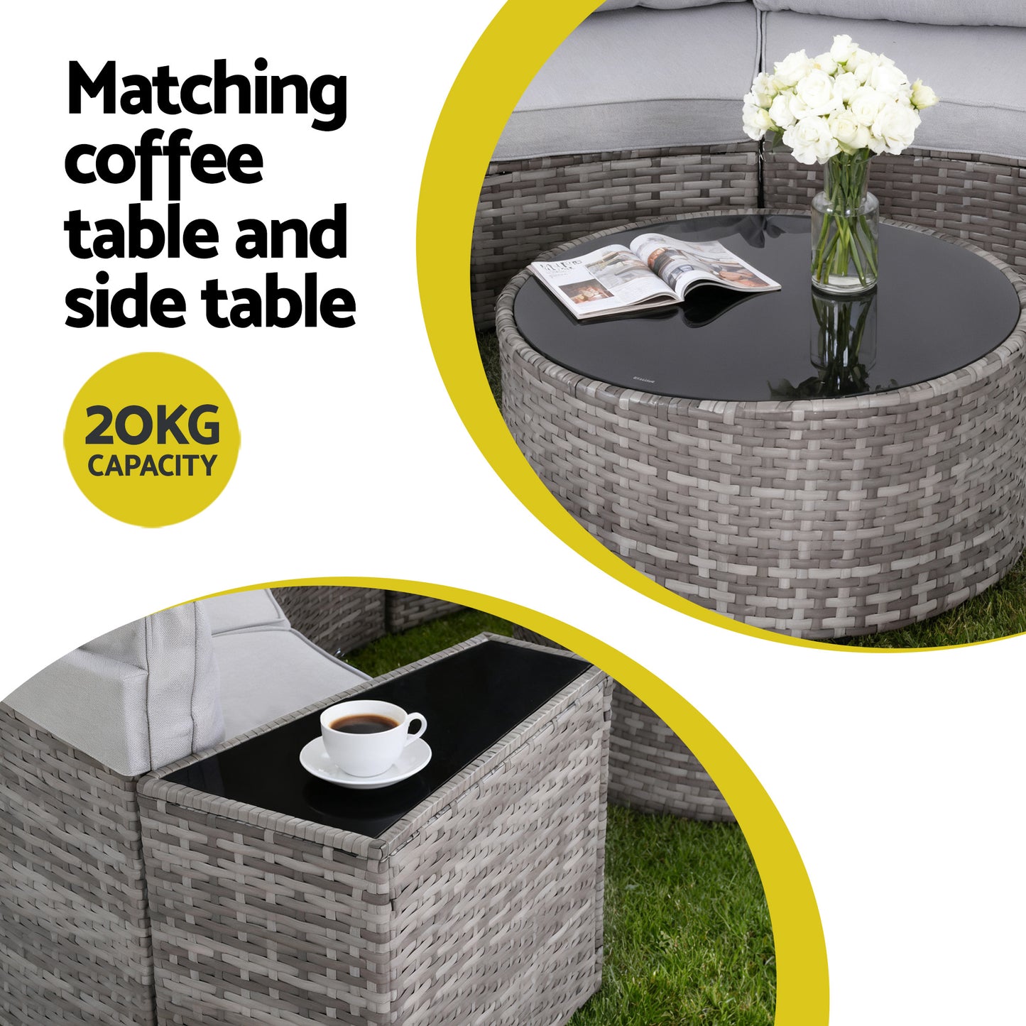 6-Seater Outdoor Sofa Set with Rattan Chairs and Tempered Glass Tables