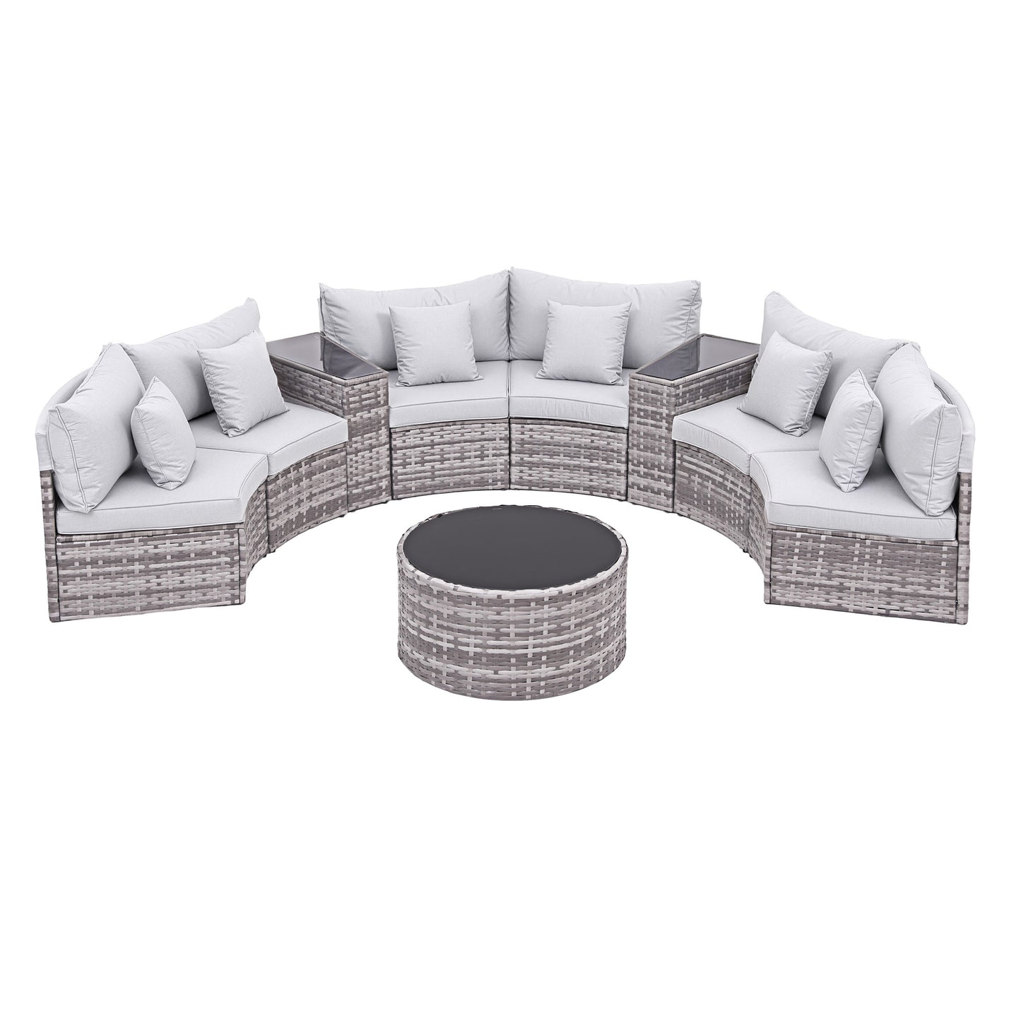 6-Seater Outdoor Sofa Set with Rattan Chairs and Tempered Glass Tables