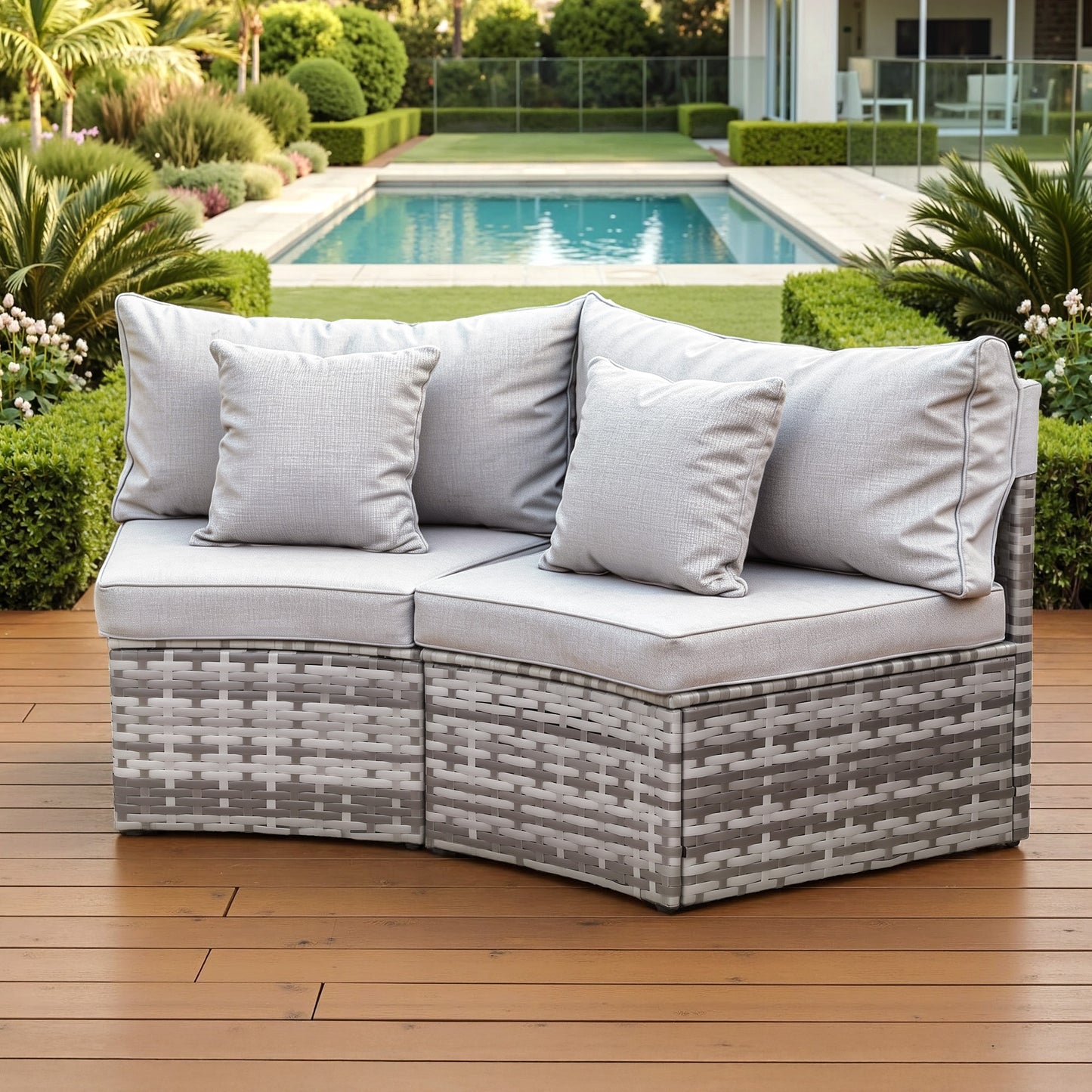 TWSC 2 PCS Outdoor Sofa Set Rattan Modular Chair Garden Patio Furniture Grey