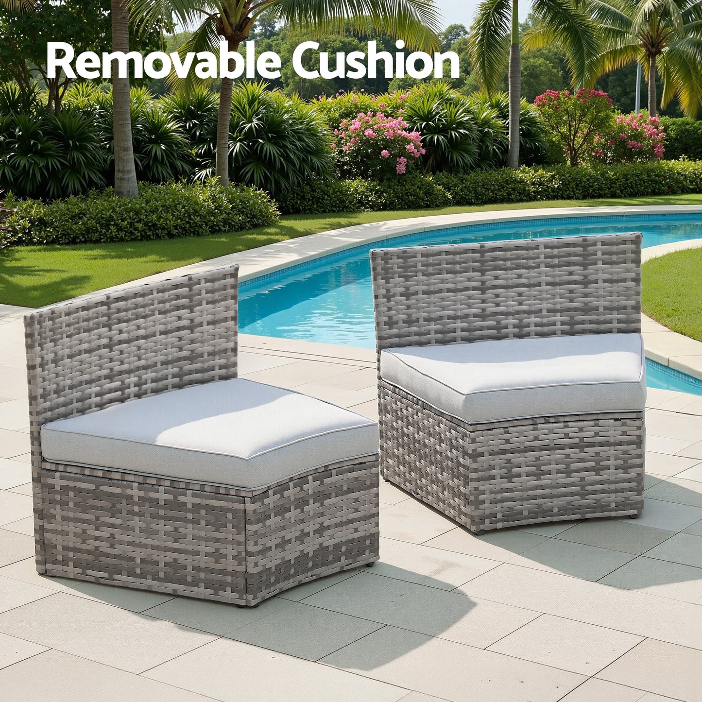 TWSC 2 PCS Outdoor Sofa Set Rattan Modular Chair Garden Patio Furniture Grey