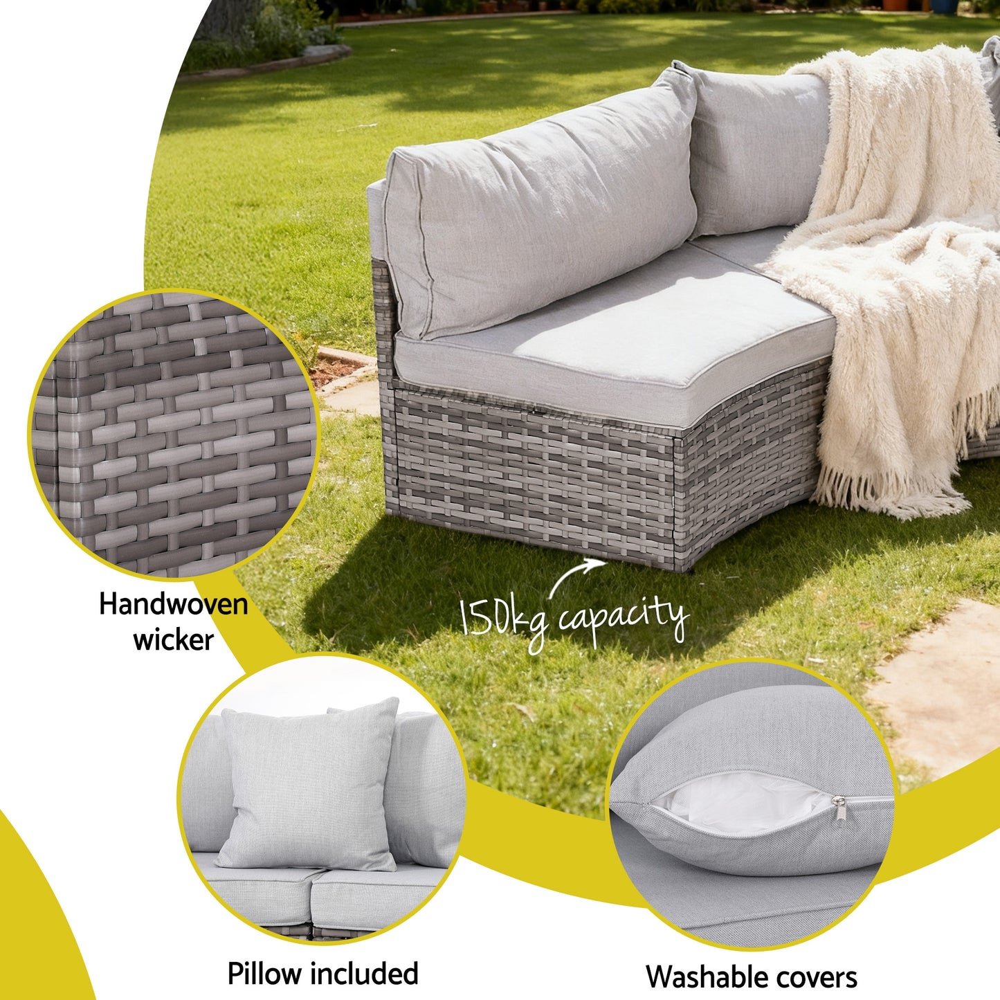 TWSC 2 PCS Outdoor Sofa Set Rattan Modular Chair Garden Patio Furniture Grey