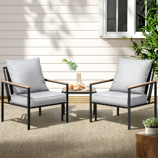 TWSC 3PC Outdoor Furniture Bistro Set Lounge Setting Chairs Table Patio Black