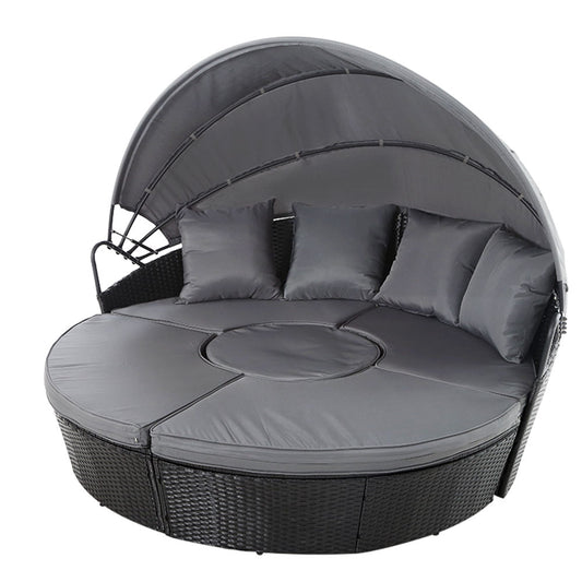 TWSC Sun Lounge Setting Wicker Lounger Day Bed Patio Outdoor Furniture Black