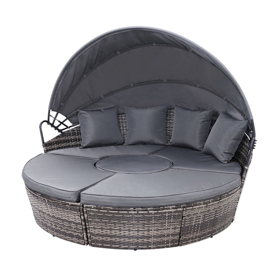 TWSC Sun Lounge Setting Wicker Lounger Day Bed Patio Outdoor Furniture Grey