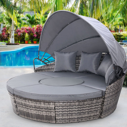 TWSC Sun Lounge Setting Wicker Lounger Day Bed Patio Outdoor Furniture Grey