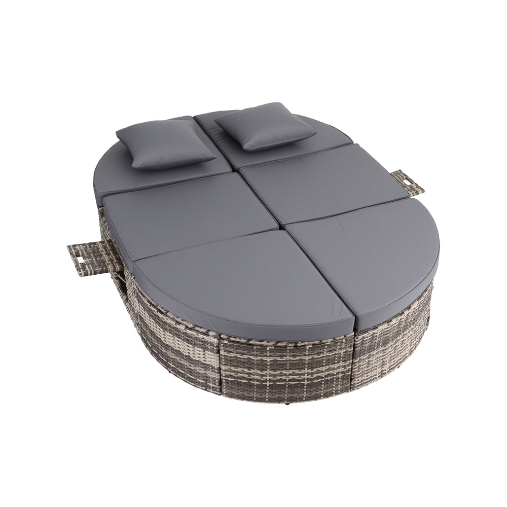 TWSC Outdoor Day Bed Sun Lounge Setting Wicker Lounger Patio Furniture w/ Retractable Side Tray