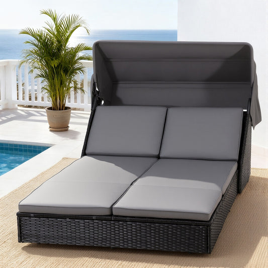 Outdoor Daybed – Adjustable Backrest, Weather-Resistant PE Rattan