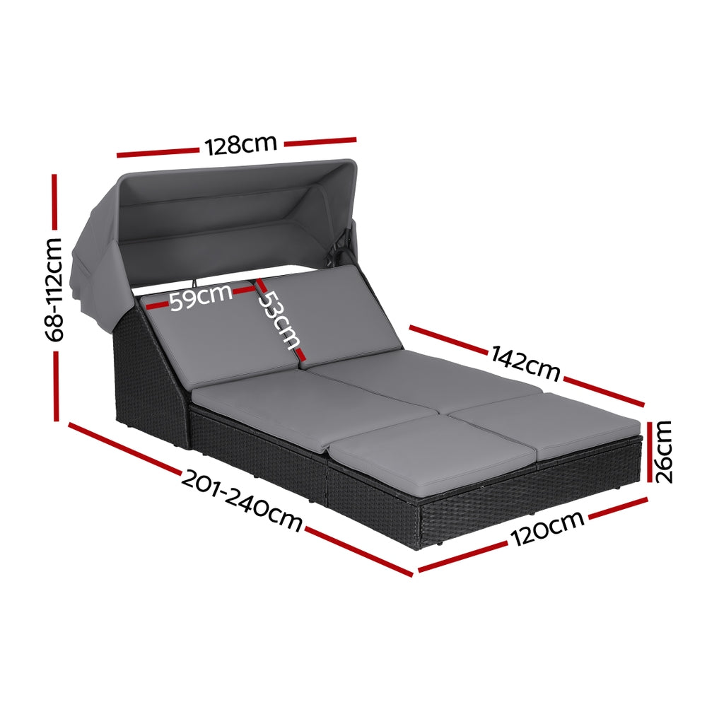 Outdoor Daybed – Adjustable Backrest, Weather-Resistant PE Rattan