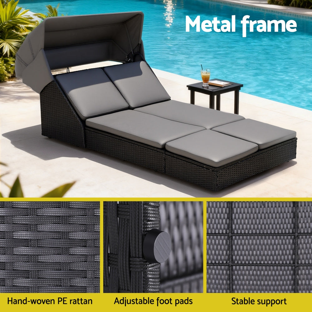 Outdoor Daybed – Adjustable Backrest, Weather-Resistant PE Rattan