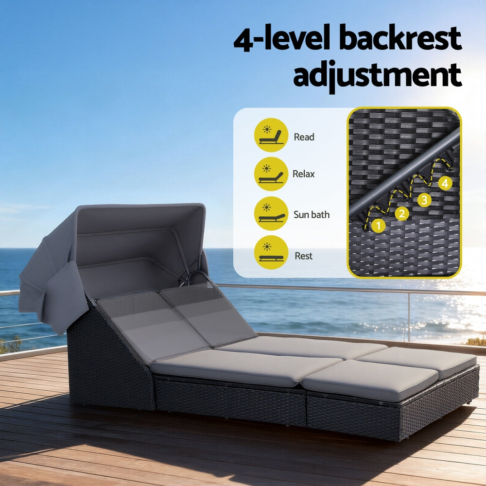 Outdoor Daybed – Adjustable Backrest, Weather-Resistant PE Rattan