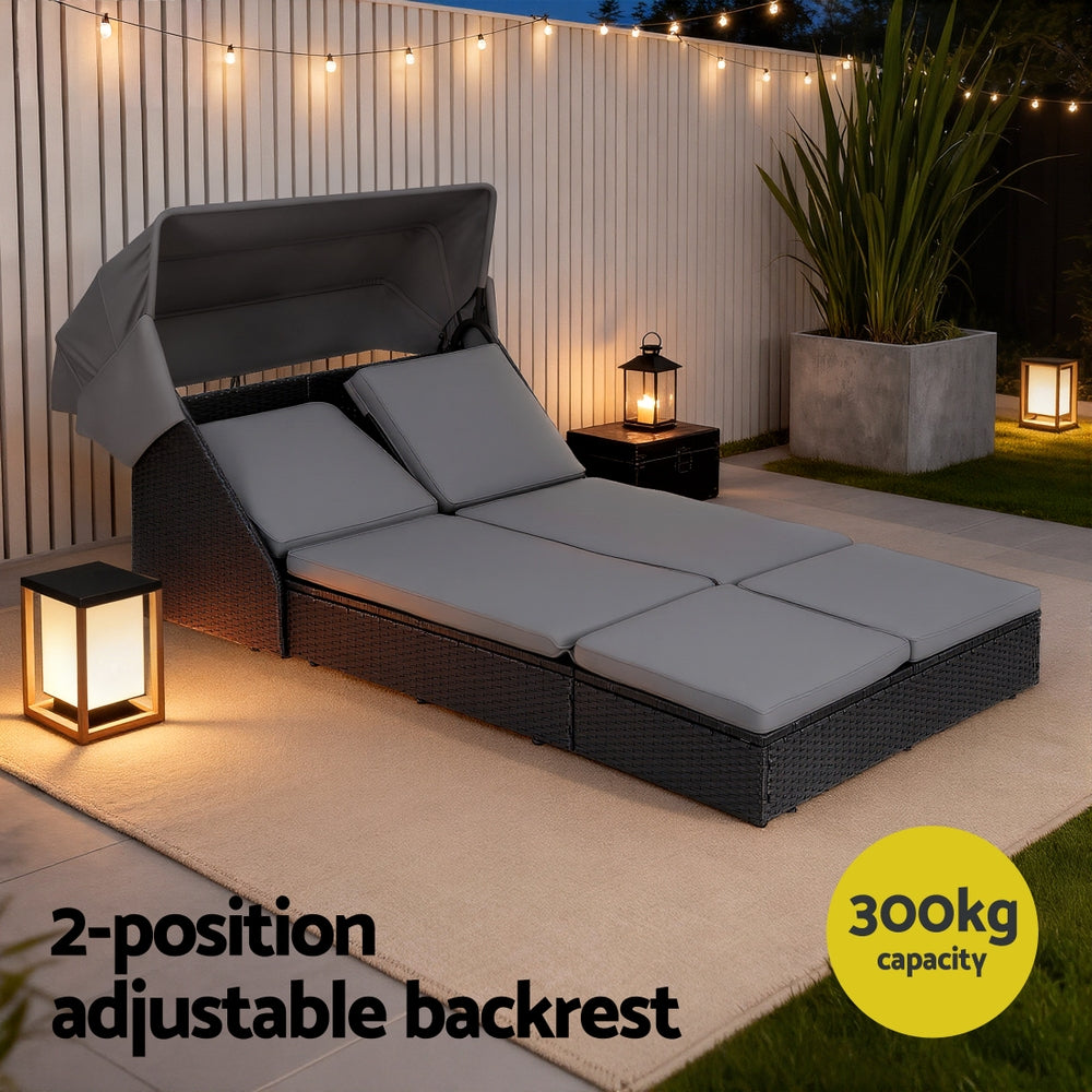 Outdoor Daybed – Adjustable Backrest, Weather-Resistant PE Rattan
